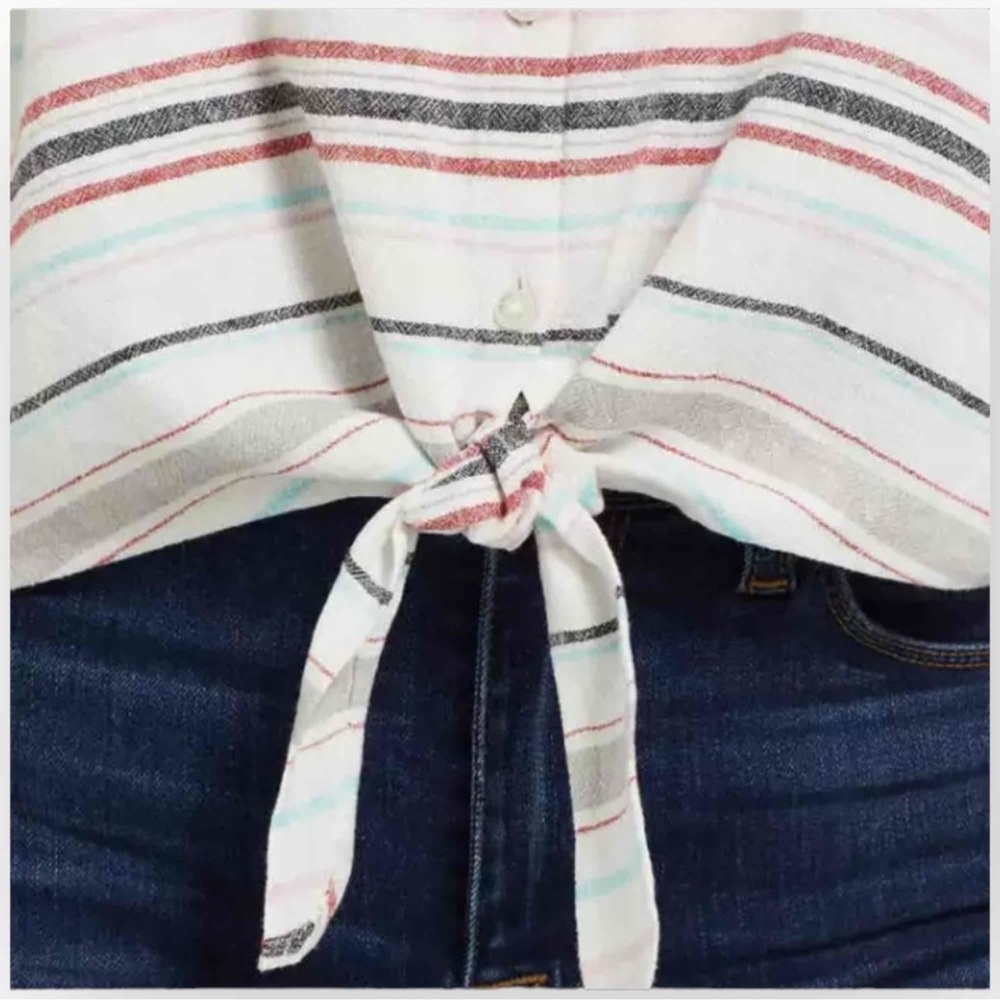 Weatherproof Vintage Linen striped tie front blouse size M New With Tags - Picture 3 of 11